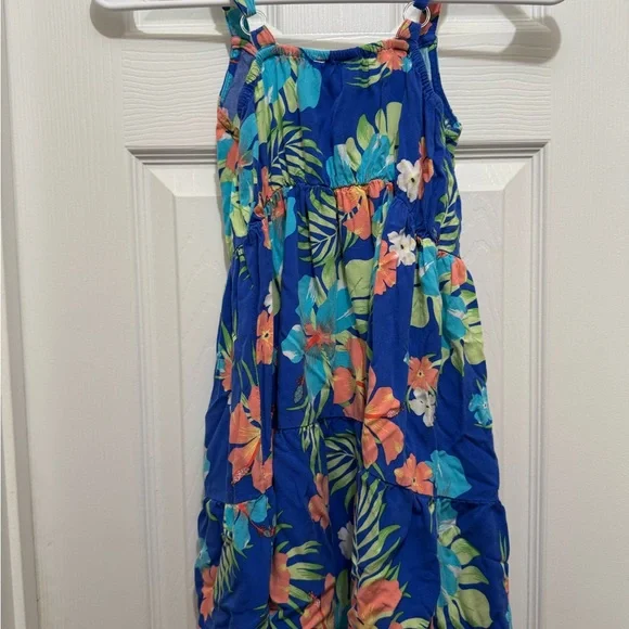 Girls Tropical Tiered Dress in Royal Blue - Picture 3 of 5